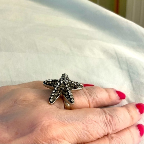 Starfish Ring, CZ/black rhodium/rhodium over stainless steel, size 6 - Picture 7 of 8
